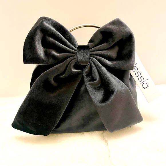 Alessi Handbags - ALESSIA Black Velvet BON BON Bag with Bow Festive COQUETTE Holiday Purse
